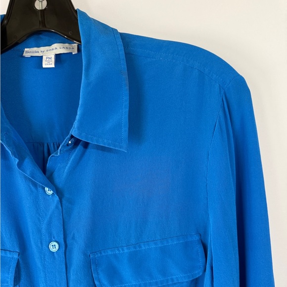 Scilla by Dora Landa 100% Silk Tie-Front Blouse – Cobalt Blue – Size PM‎ - Picture 5 of 8